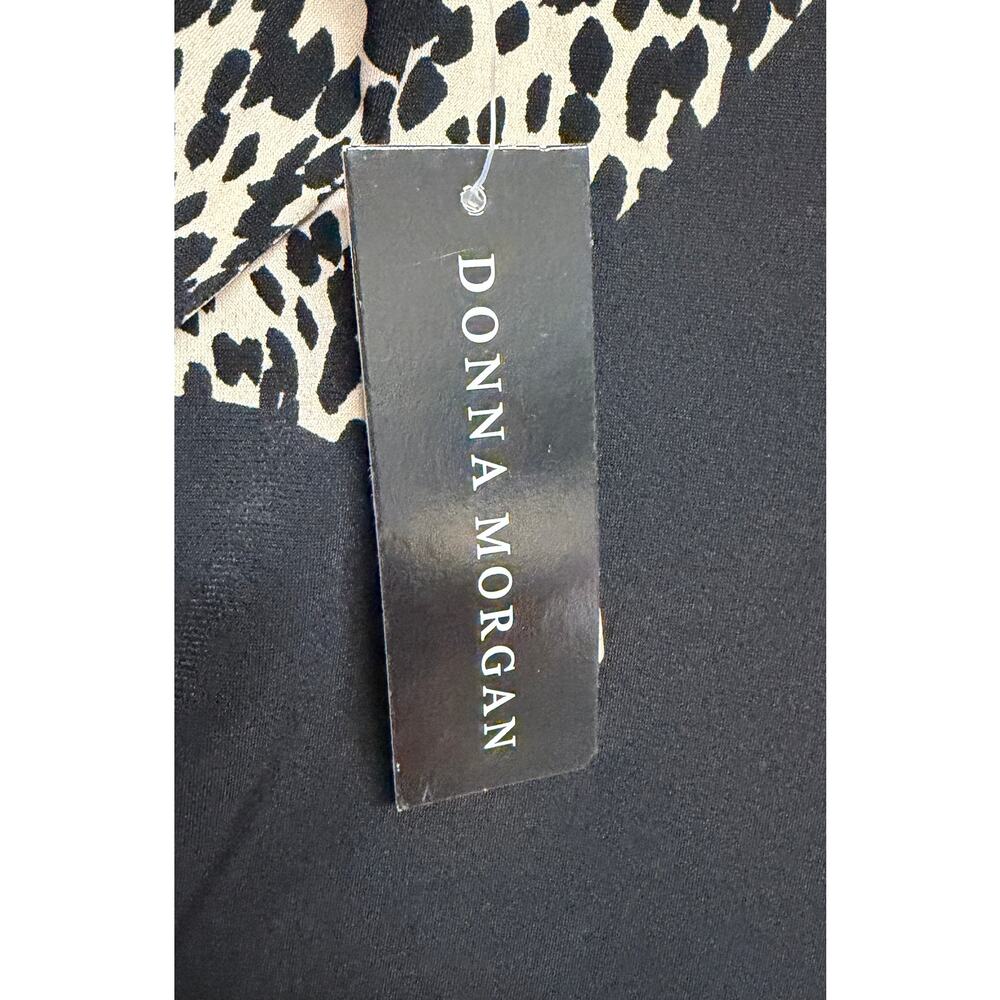 Donna Morgan Women Maxi Dress 16 Bodycon Long Sleeve Black Cream Stretch New - Picture 9 of 11